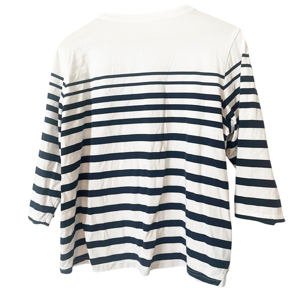 L.L. Bean Navy and White Striped Henley 3/4 Sleeve Cotton‎ Top Size XL Petite - Picture 2 of 5